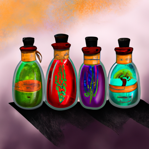 תמונה ציורית של ארבעה בקבוקי שמנים אתריים המייצגים את ארבע עונות השנה.